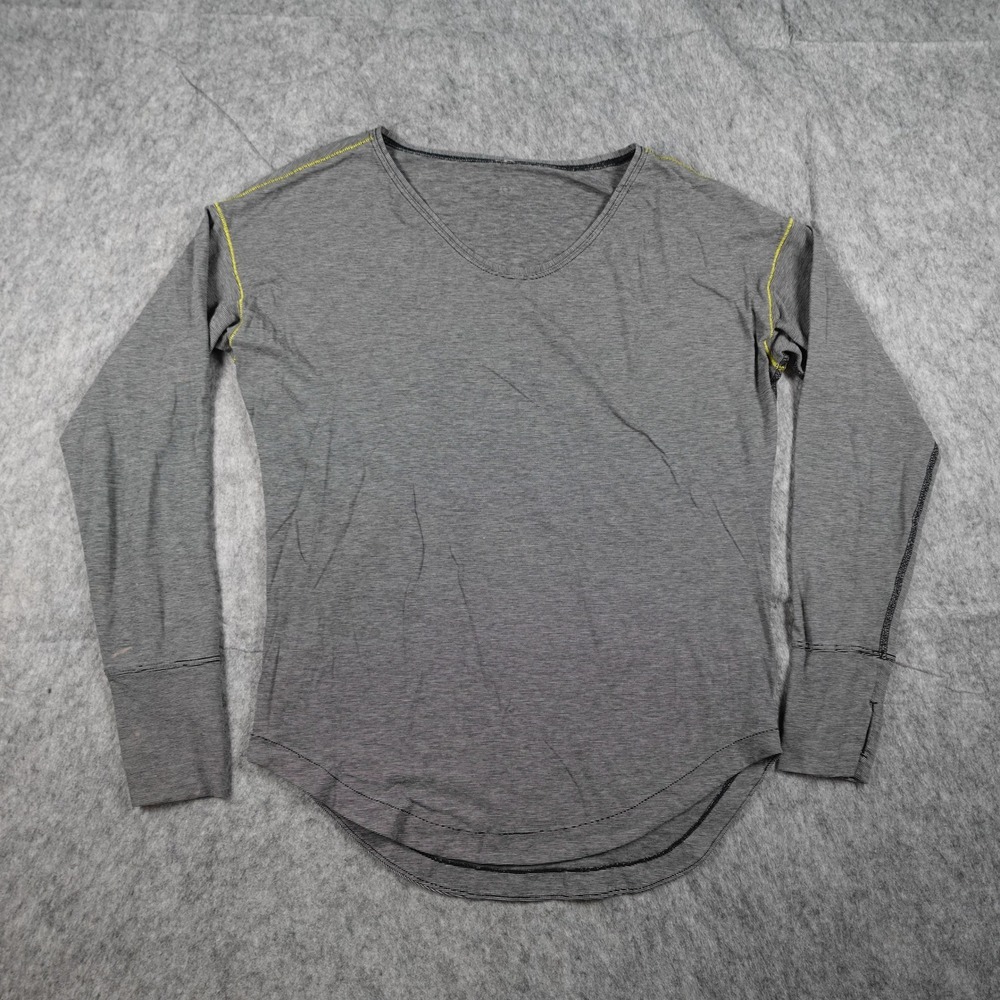 Lululemon Top Womens M/L? Gray Striped‎ V Neck Long Sleeve Contrast Stitching
